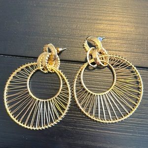 Gold circular drop patterned hoop earrings Never worn